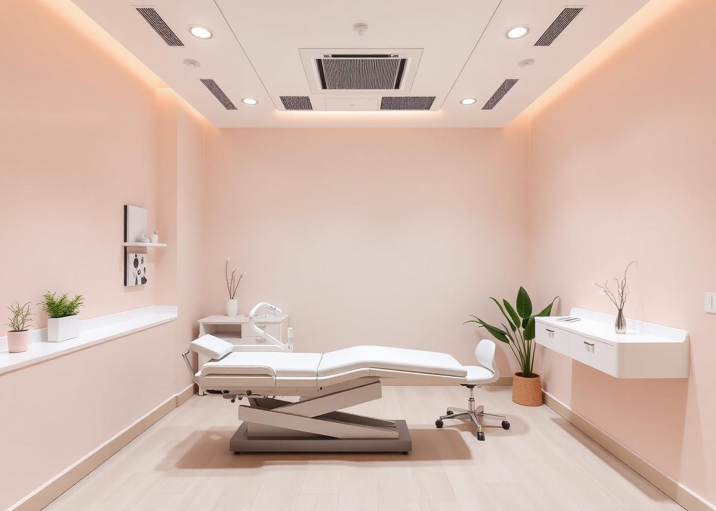 Calm, modern gynaecology consultation room at the Kasba clinic
